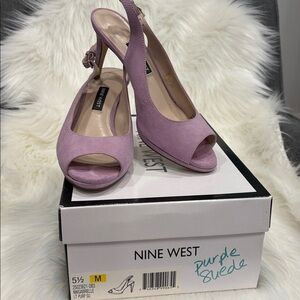 Nine West Gabrielle Lavender Suede Slingback Heels 5.5